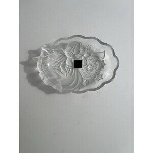 Mikasa Frosted Textured Glass Angel Gabriel Trumpet Stars Oval Candy Dish 6"